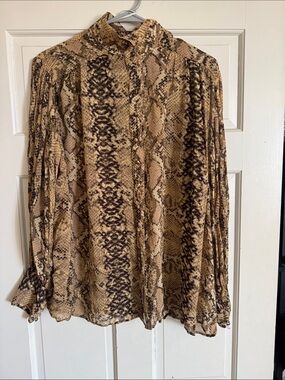 H&M Women’s Snake Print Button-Front Blouse - Brown